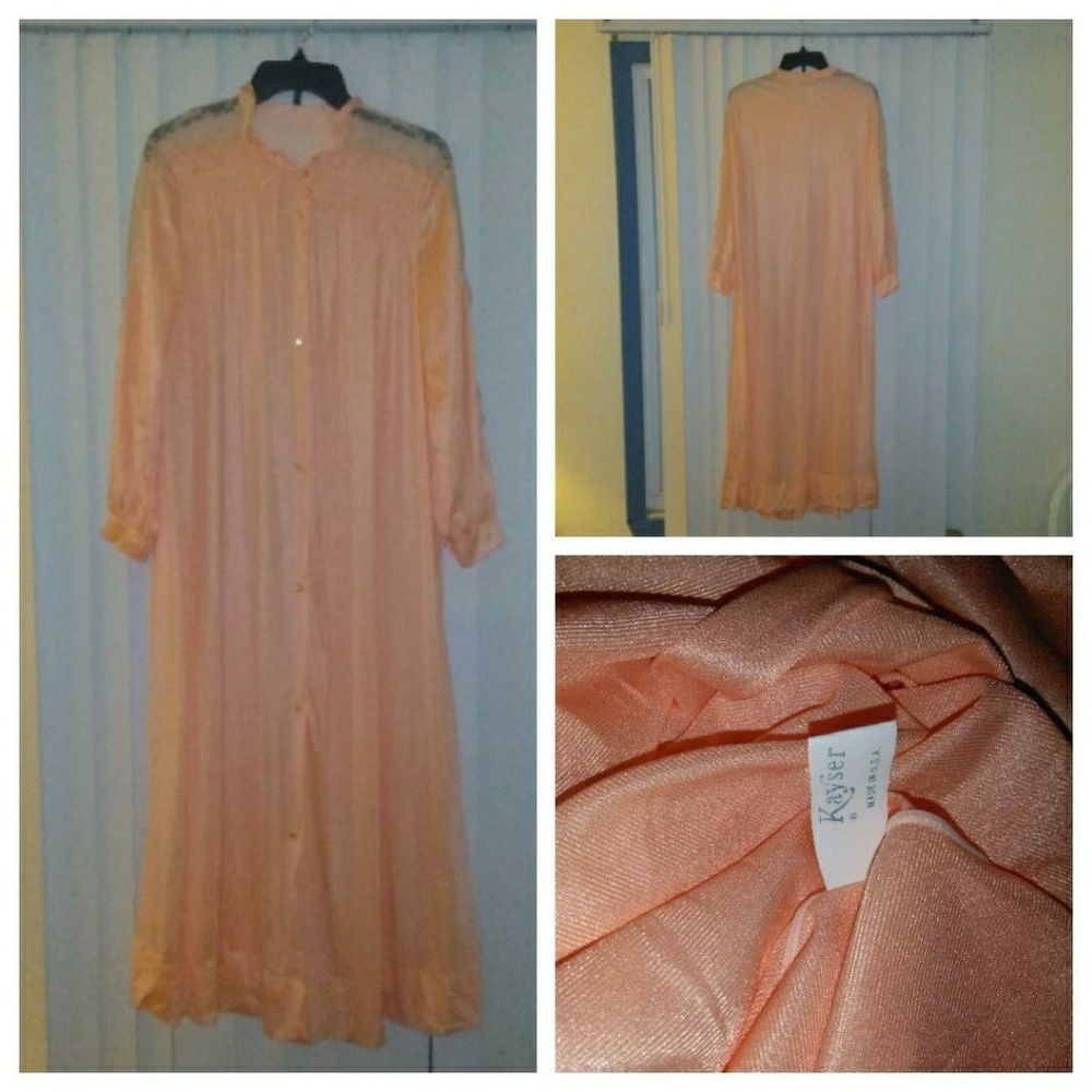 Vintage Kayser Silky Peach Robe with Lace Med